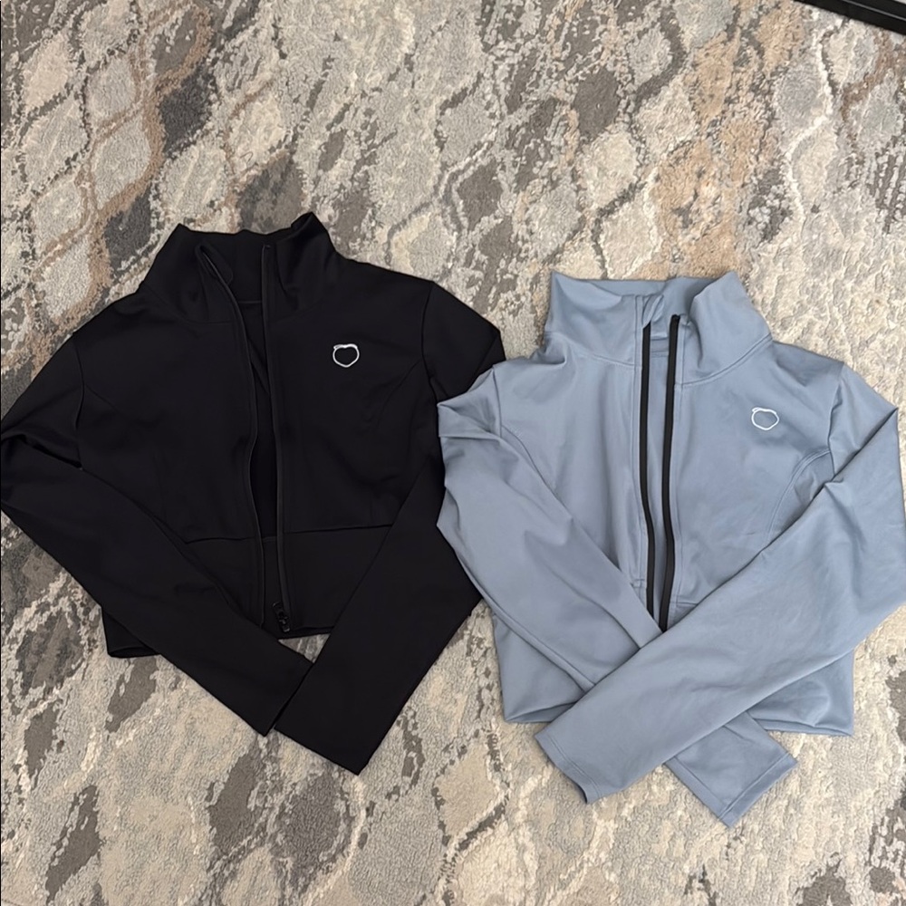 Pcheebum Black and Gray Bomber Jackets with Zip-Up Fronts